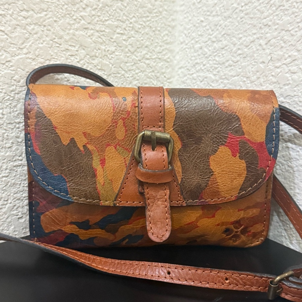 PATRICIA NASH Torri Parisian Camo Brown Genuine Leather Crossbody Bag